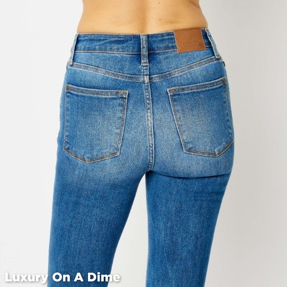 Skinny Stretch Slim Mid-Rise Denim Pants Cuffed Hem Judy Blue Jeans PLUS SIZE - Picture 5 of 14